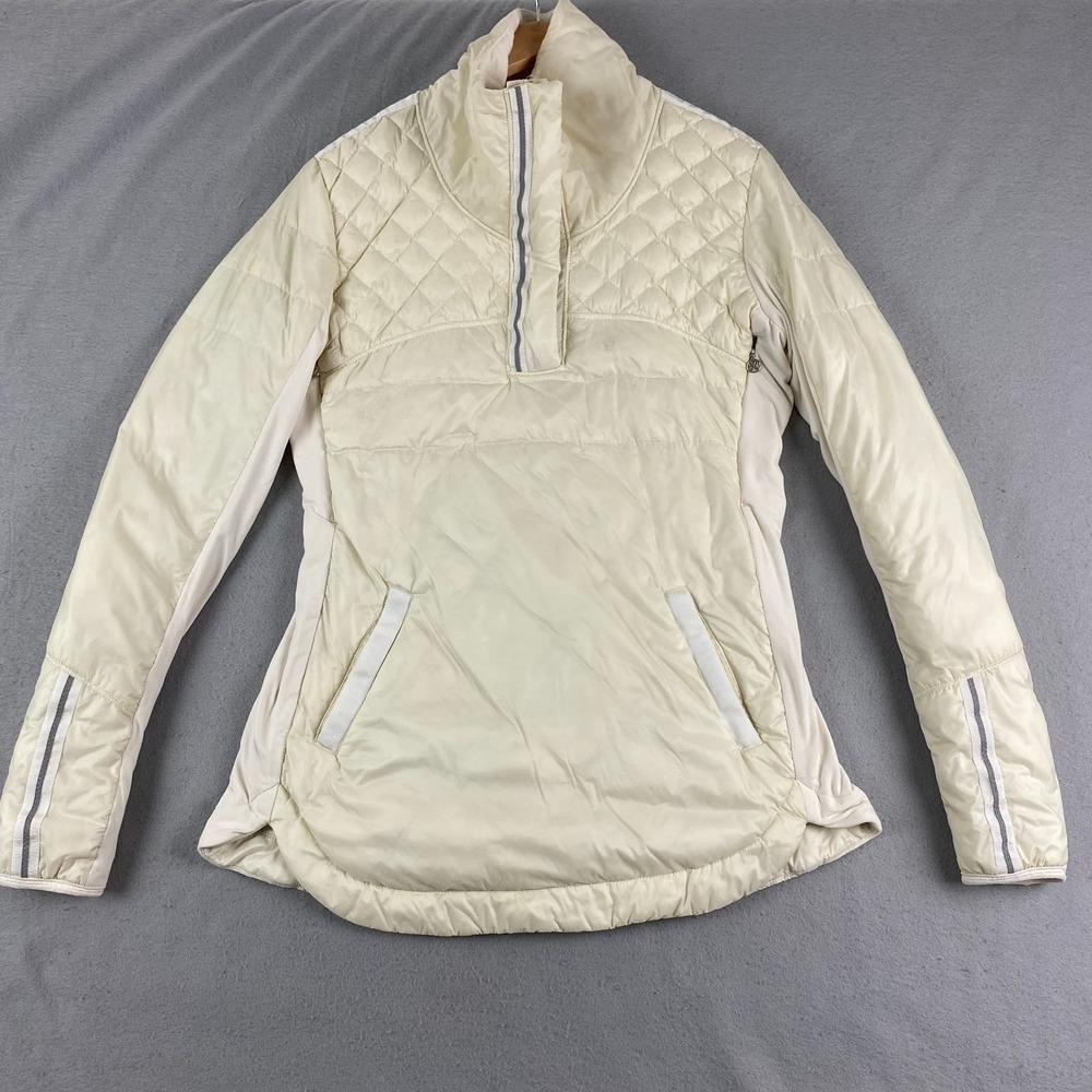 Lululemon What the Fluff Womans 10 beige Jacket Quilted Down Puffer Pullover